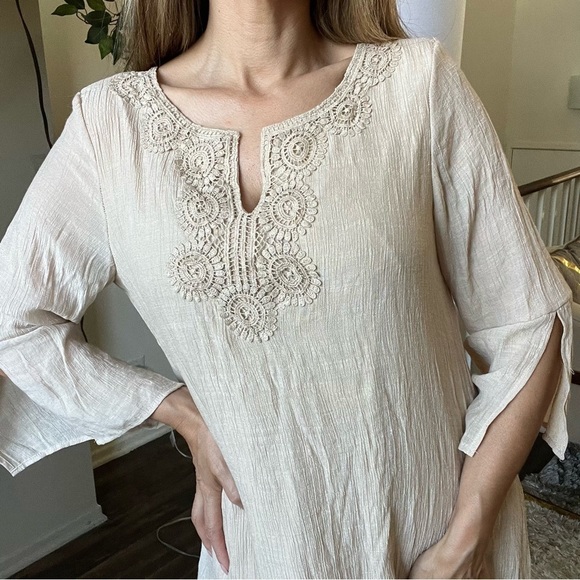 Women’s Tan Long Sleeves Round Neck Tunic Loose Fit Lined Dress Size L - Picture 4 of 13